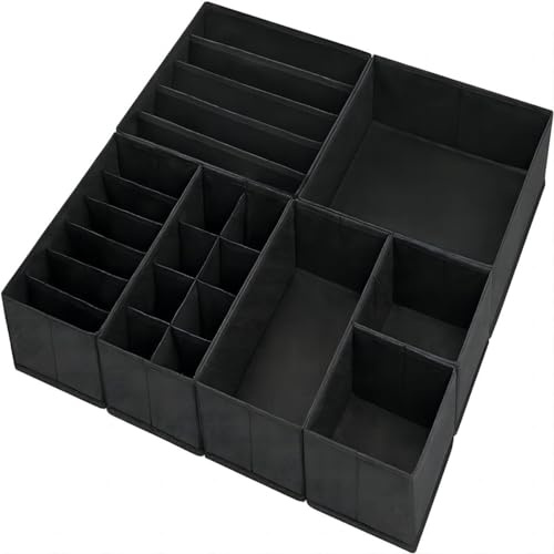 DIMJ Organizer Armadio - Organizer Cassetti Organizzatore Armadio, Organizzatore Cassetti Pieghevole non Tessuto Contenitori Vestiti, per Intimo, Magliette, Pantaloni, 7 Pezzi (Nero)