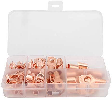 60Pcs Copper Ring Lug Terminals Electrical Wire Cable Crimp Connector SC6-SC25 Set for Inverter, Battery And Automotive Applications