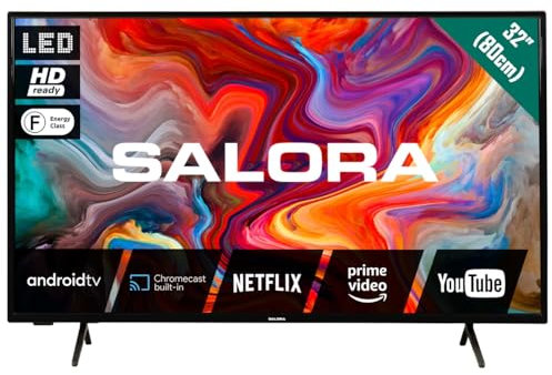 SALORA TV SMART TV Android 24 da pollici HD | HDR10, TUNER DVB-T2/S2, WiFi/Bluetooth | Chromecast Integrato, 3 HDMI | Prime Video | Classe Energetica Alta | Nero