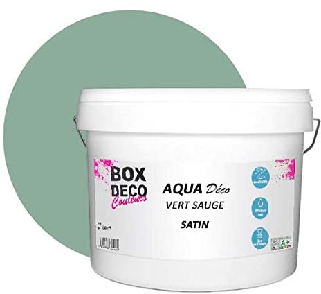 BOX DECO COULEURS Aqua Déco Acrylfarbe, Satin-Optik, 10 l/100 m², Salbeigrün
