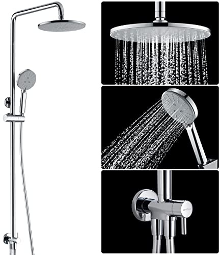 Uvish Regendusche Duschsystem Edelstahl Duschset Duschgarnitur mit Handbrause Duschkopf, Runder Kopfbrause und Umstellung für die Wandmontage, Chrom