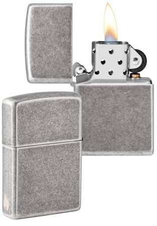 Zippo Sturmfeuerzeug - Antique Silver mit seitlicher Flammengravur - Nachfüllbar - Wiederverwendbar - Windfestes Design - Geschenkbox - Made in USA - Amazon Exclusive