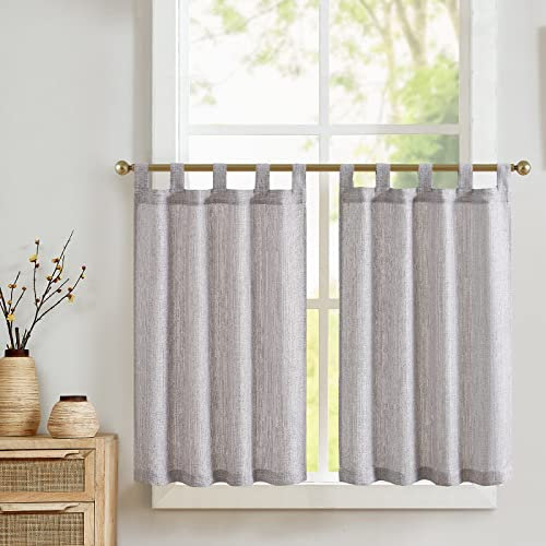 Vangao Tende Cucina Corta con Passanti Grigio 70 x 60 cm 2 pezzi Moderne Tende per Interni camera da letto per soggiorno Tenda Finestre Piccole da vetro Bagno Bistrot per Casa Poliestere