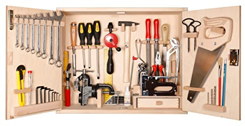 Pebaro 417 Großer Werkzeugschrank, 43 Teile, umfangreiches hochwertiges Werkzeug, komplettes Set für Hobby Handwerker, Werkzeugkasten inkl. Hammer, Maulschlüssel, Sägen, Zangen, Schraubendreher etc.