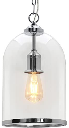 Vintage Lantern Pendant Light Glass Shade Bell Chrome Chain Ceiling Lamp Holder H3070