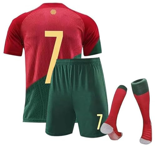Football Jersey, jersey 2022 Soccer Jersey, T-Shirt Boys Kids Youth Jersey Socks Soccer Shirt Kit Set (6-7 Years, Red)