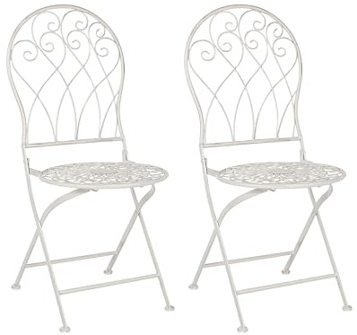 Beliani Gartenstuhl 2er Set französisch Metall weiß Antik-Optik zusammenklappbar Stiffe
