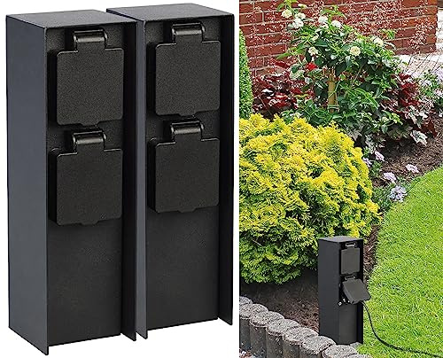Royal Gardineer Garten-Steckdosen-Säulen: 2er-Set 2-fach-Garten-Steckdosen, Edelstahl, 230 V, bis 3.680 W, IP44 (Outdoor-Steckdosensäule, Aussensteckdosen Säulen, Netzkabel)