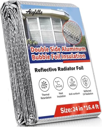 Aiglille Reflective Insulation Foam, 24 in W x 16.4 ft L Double Bubble Weatherproofing Reflectix Foil Insulated for RV, Window Insulation for Summer Heat