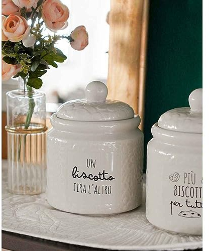 AD TREND Barattolo Porta Biscotti Decorativo con Scritte in Ceramica Linea Rich - Fantasia 2, 15 cm x 20 cm