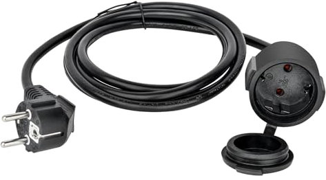 Verlängerungskabel Außen 5M: Verlängerungskabel Outdoor mit Schuko Stecker für den Außenbereich IP44-1,5mm² 3500W Extension Cable mit Schutzkappe Schwarz