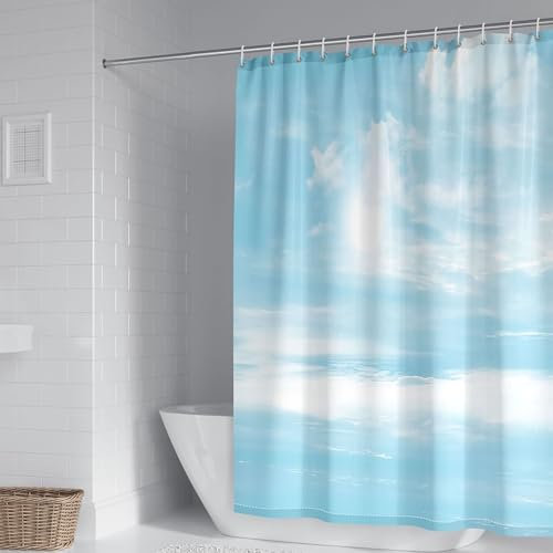 Homxi Duschvorhang Ösen,180 W x 180 H cm,Badvorhang Blau Weiß Wolken Duschvorhang Polyester Duschvorhangringe Plastik
