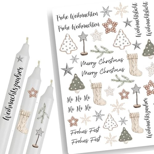 A4 Kerzentattoos Weihnachten | Kerzenfolie für Kerzen | Tattoo Folie Advent | Wasserschiebefolie für Stabkerzen | Set Weihnachten 8