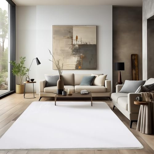 HomebyHome Shaggy Teppich Wohnzimmer 160 x 230 cm - Hochflor Wohnzimmerteppich Weiß Extra Weich und Flauschig - Langflor Teppiche für Schlafzimmer, Küche, Flur - Carpet, Halı, Kilim