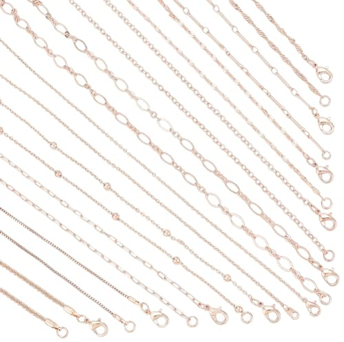 PH PandaHall 10 Stile Rosévergoldete Halskette 17 Zoll/45cm Messing Kabelkette Halskette Büroklammer Kettenglieder Halskette Bulk Bar Gliederkette Halskette Für Die Schmuckherstellung