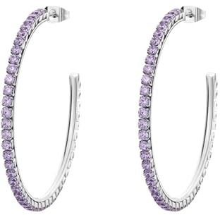 Brosway DESIDERI BEIE025 - Orecchini a cerchio da donna in acciaio inox con zirconi viola, 4,6 cm