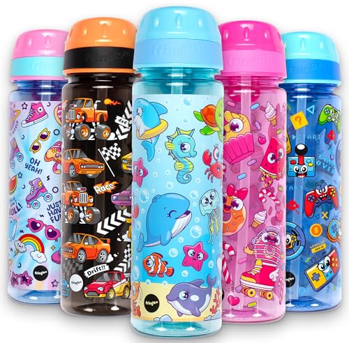 Fringoo 650ml Kids Water Bottle - Leakproof, Straw & Lock Lid - 6 Designs