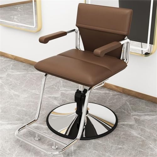 Friseurstuhl, Friseurstuhl, 360° drehbarer Styling-Stuhl, hydraulisch höhenverstellbarer Haar-Styling-Stuhl, Salonausrüstung für Friseure,Braun