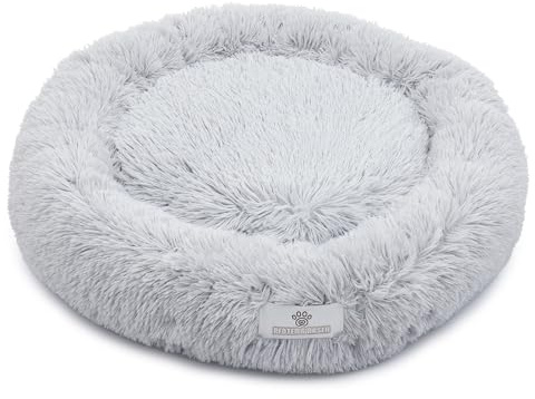 pfoten&nasen® Wolke 7 Hundebett M (75cm, Hellgrau) – Flauschiges Donut-Hundekörbchen für kleine bis mittelgroße Hunde, rundes Hundekissen mit Wendekissen, Abnehmbarer Bezug, waschbar, rutschhemmend