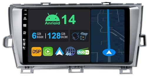 YUNTX 9 Zoll Android 14 Autoradio mit Navi Für Toyota Prius 2009-2015 | Octa Core | 6GB 128GB | Eingebaut 4G LTE | CarPlay & Android Auto | DSP | DAB | HDMI Dual Band WiFi | Bluetooth 5.0 | GPS