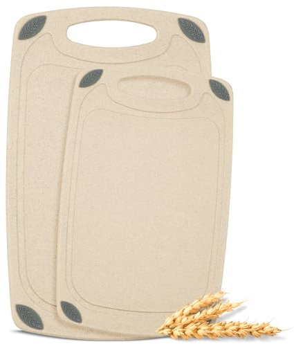 Axiom Creations 2-Piece Reversible Chopping Board Set Made from Natural Food Grade Wheat Straw Material - Eco-Conscious Alternative to Plastic - Gluten Free & BPA Free Cutting Boards for Kitchen