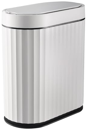 ELPHECO Bathroom Trash Can with Lid 2 Gallon Small Sensor Garbage Can, Slim Smart Trash Bin, Waterproof Automatic Wastebasket, Narrow Plastic Garbage Bin for Bathroom, Kitchen, Office, Black White