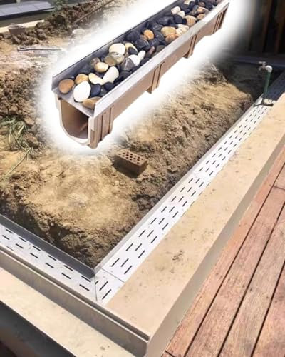Canaletta Scolo Acqua Piovana Canale di Drenaggio a Trincea Lungo 1m con Griglia di Copertura, Drenaggio Attraente per Riempimento di Pietre e Ciottoli, Deviatore di Grondaia/ Recinzione/ Cortile(100x