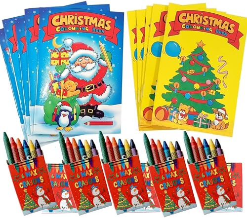 Libetui Set 10 Mini Malbücher Weihnachten mit 10 Päckchen Buntstiften Kinder Nikolaus Adventkalender Mitgebsel Geburtstag Geschenk Weihnachten