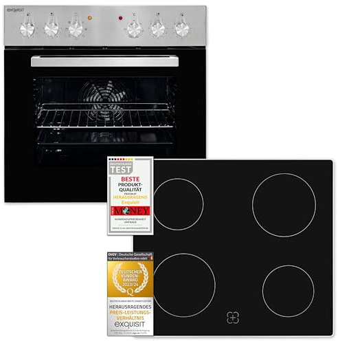 Exquisit Kit de cuisinière encastrable EHE156-2.1U - En acier inoxydable - Volume intérieur de cuisson : 59 l - 7 fonctions de four - Plaque de cuisson avec cadre - Classe énergétique A