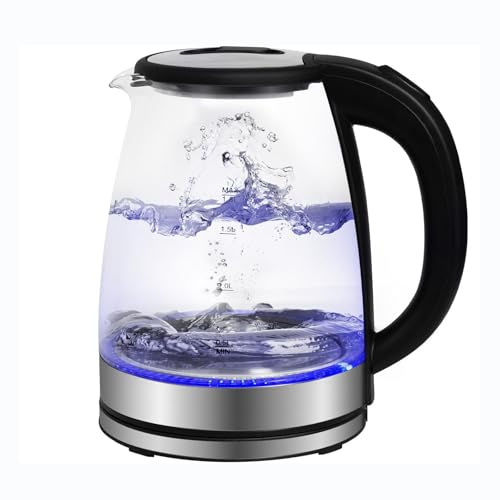 kisidus Glas Wasserkocher 1,8 Liter, 1500W, Abschaltautomatik, Warmhaltefunktion, 360°-Sockel, BPA frei, elektrische Teekanne aus Borosilikatglas