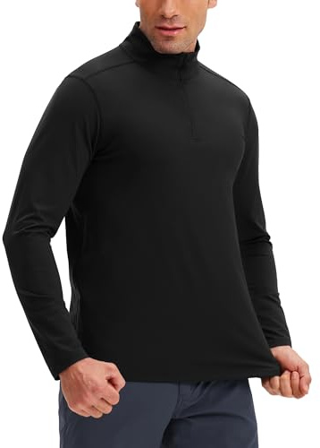 33,000ft Herren Laufshirt 1/4 Reißverschlus Sportshirt Leicht Langarmshirt Stehkragen Funktionsshirt Atmungsaktiv Pullover Trainingsshirt für Gym Fitness Training Schwarz XL