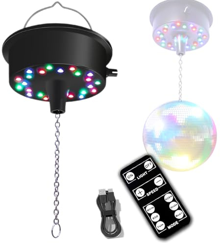 Spiegelkugelmotor mit Fernbedienung, 5–10 U/min, verstellbarer Spinner mit 23 RGBW-LED-Rotator mit Multi-Lichtmodus und Sound-Steuerung für 15,2 bis 30,5 cm Spiegelkugel (nicht im Lieferumfang