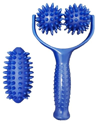 Massageroller Mit Griff, Auswechselbare Massage Roller, Selbstmassagerolle mit 3 Klein Igelball Fußmassage für Beine Füße Schultern Rücken Arme Hände Muskelschmerzen