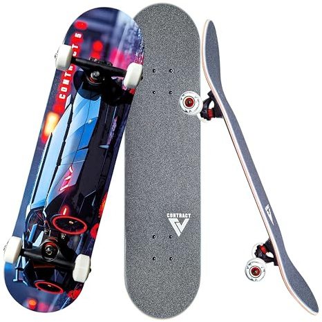 CONTRACT 5 Komplett Skateboard Black Knight - für Kinder und Jugendliche - 7-lagiges Ahornholz Deck - Medium Concave Standard Popsicle Shape - für Anfänger, Profis, Mädchen & Jungs
