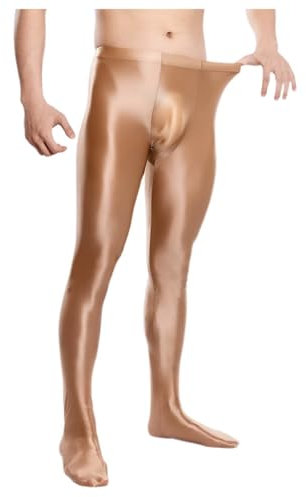 Foweknow Herren Sport Leggings Öl Glanz Strumpfhose Sexy Kompression Pantyhose Mit Bulge Pouch Stretch Tights Glatte Nachtwäsche Unterhose Lange Hohe Taille Unterwäsche Feinstrumpfhose
