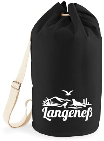 Huuraa Seesack Langeneß Strandmotiv 20 Liter Black Baumwolle Rucksack Geschenkidee