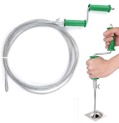 Rohrreinigungsspirale Ø 10mm x 5m mit Handkurbel & Bohrmaschinen-Adapter | Geeignet für Küchenspülen, Toiletten und Badewannen Aus Federstahl Hohe Flexibilität Einfache Handhabung
