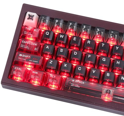 JakeTsai Double Shot PC Keycaps, 138 Keys Red Black Clear Keycaps, Transparent Shine Through Cherry Profile Keycap for Cherry MX Switch ANSI & ISO Layout Mechanical Keyboards