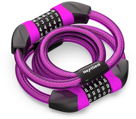 NextSeal E Scooter Schloss – Doppeltes Zahlenschloss mit 5-stelligem Code, 12 mm Dickes Kabel, 105 cm Länge – Ideal für E-Scooter, Fahrrad & Roller – Anti-Diebstahl Schloss, Zubehör für E-Scooter