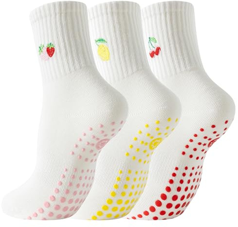 BISOUSOX Pilates Socken Damen Streifen Yoga Socken für Fraue 3 Paare Baumwolle Stoppersocken für Schwangere Frau Größe 36-40 Weich Bequem Rutschsocken für Fitness Yoga Geburtstagsgeschenk