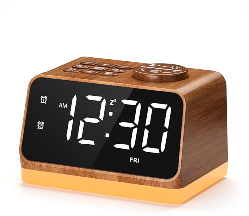 Dreamegg Radio Despertador Digital con Luz Nocturna, Radio FM, Doble Alarma, Maquina Ruido Blanco 25 Sonidos, LED & Luz Ajustable, Temporizador 10–480 min, 2 Puertos USB, Snooze, Toma Auriculares