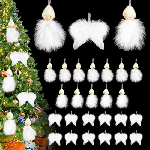 Adorno de árbol de Navidad de plumas blancas, 24 Piezas Alas de ángel para Navidad Decoración, Ángel Adorno de ala de Plumas Blancas, Adornos Colgantes de Alas Ángel de Navidad, para Hogar, Exterior