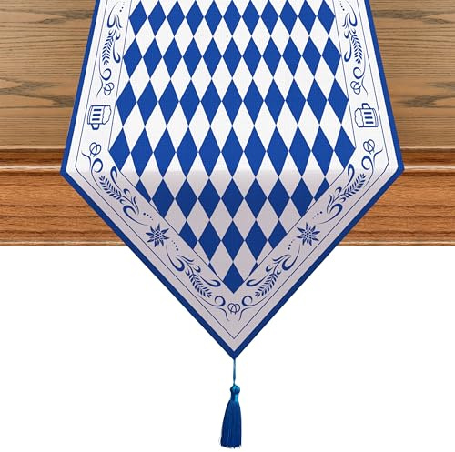 Tischläufer Bierfest Deko, Bayrische Deko Tischdecke blau, Bayern Deko Tischband für Deko Bierfest Party (1 Stück)