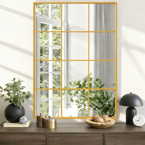 WDSHIYI Gold Metal Mirror, Rectangle Wall Mounted Mirror Gold Modern Art Mirrors Mirrors for Living Room Bedroom Fireplace 20x28 Inch Decor