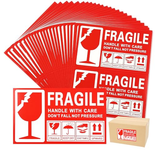 Fragile Aufkleber, 100 Stück Große Warnetiketten 15 x 9 cm | Vorsicht Zerbrechlich Aufkleber Selbstklebend, Paketaufkleber Handle with Care für Pakete, Kartons, Koffer Transport