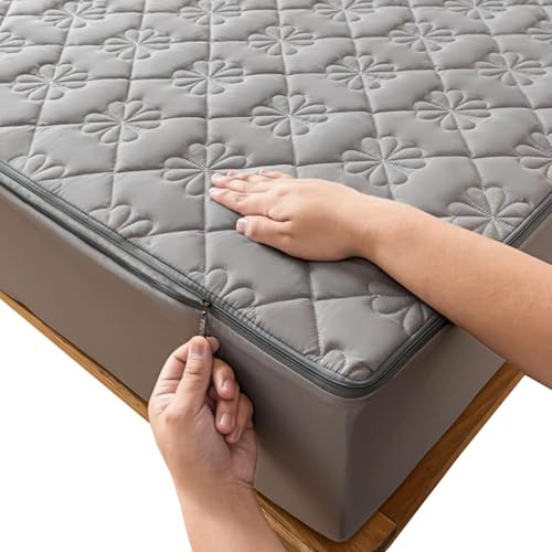 Coprimaterasso con Cerniera - Fodera Materasso Trapuntato, Imbottito, 80x190/90x190/120x190/140x200/160x190 cm, Personalizzabile, Protettivo e Respirante(Grigio,140x190x12cm)