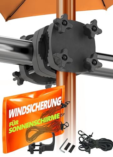 4smile Sonnenschirmhalter Balkongeländer + Windsicherung, Schwarz | Schirmhalterung Balkongeländer als Sonnenschirmständer Balkon - Sonnenschirm Halterung Balkon mit Windsicherung für Schirme
