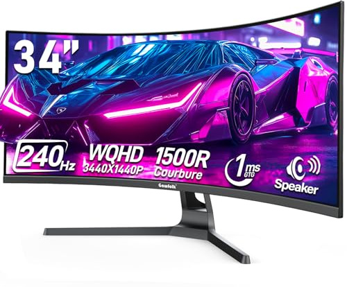 Gawfolk 34 Inch Curved Gaming Monitor, 240Hz Ultra Wide PC Monitors with Built-in Speakers, UWQHD (3440 x 1440) 1500R Computer Screen with FreeSync, HDMI 2.0 and DP 1.4, Mount