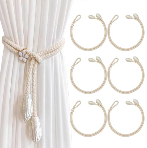NANASUGUR 6 Stück Vorhang Raffhalter, Boho Raffhalter für Vorhänge, Verstellbar Gardinenhalter Raffhalter, Gardinenband Geeignet für Schlafzimmer, Wohnzimmer und Büros (Beige)