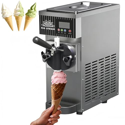 DIUNAOZI Nuova Gelatiera da Banco,Macchina per Gelato Soft per Uso Domestico, Resa 4-5 kg/H, con Preraffreddamento, Pulizia Automatica, Pannello LCD, per attività Commerciali E Gelaterie. Silver